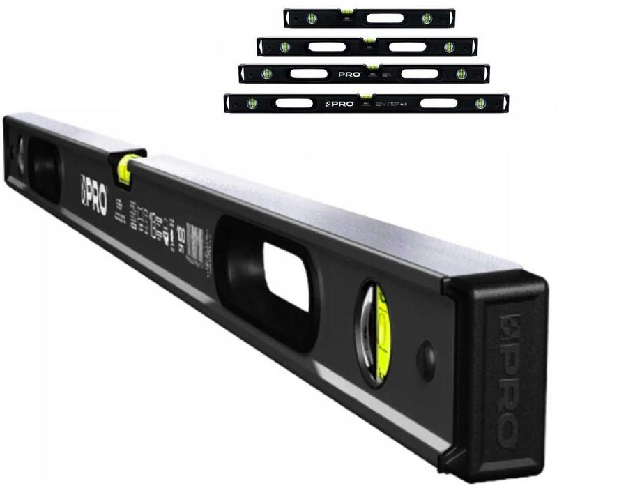 Zestaw poziomnic 4 sztuki PRO9 czarna frezowana z uchwytami 80cm-150cm
