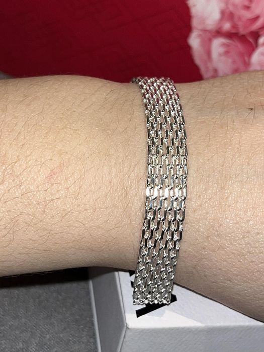 Bransoletka srebrna szeroka siatka srebro 925 nowa