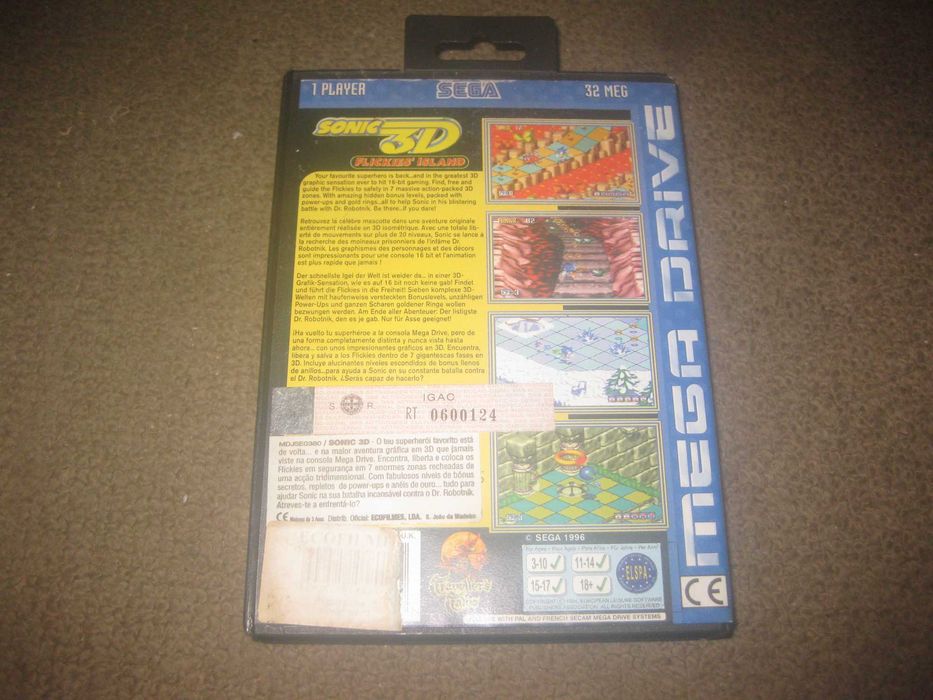 Jogo "Sonic 3D: Flickies Island" para Sega Mega Drive/Completo/Com 2 Manuais!