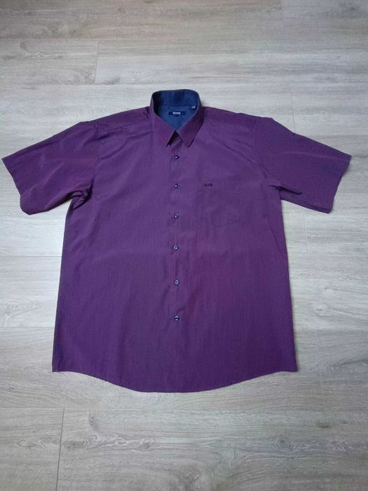 Koszula krótki rękaw kołnierzyk guziki kieszeń prążek 'Hugo Boss' XXL