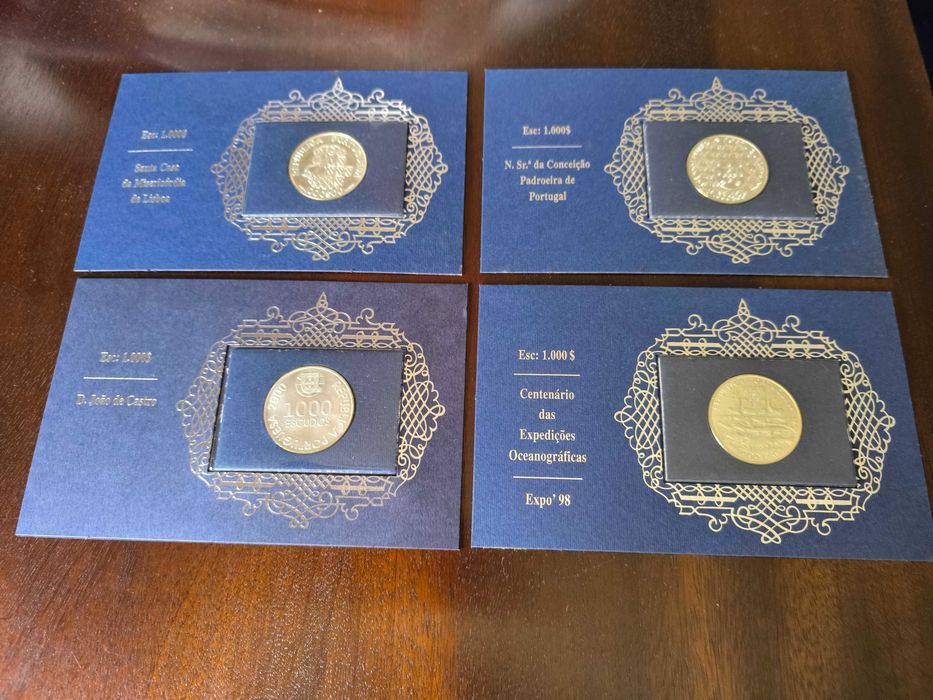 Conjunto de moedas comemorativas de 1000 escudos em prata Ag500