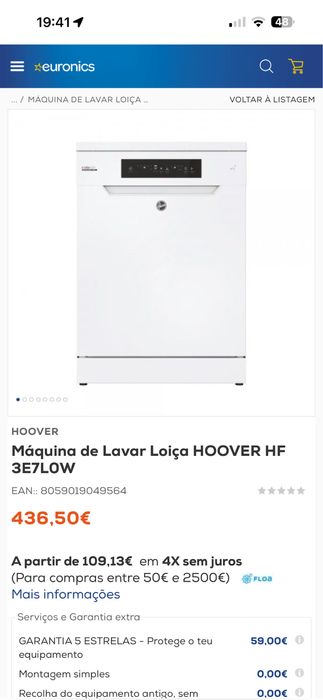 Máquina de Lavar Loiça HOOVER HF 3E7L0W ( NOVA)