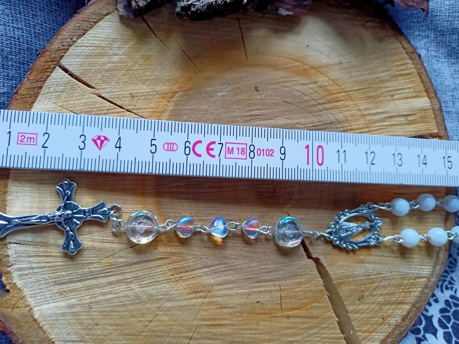 Biały, krystaliczny różaniec - handmade