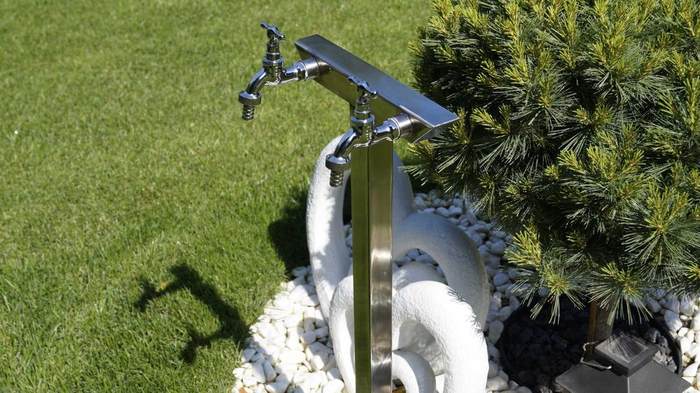 Hydrant Ogrodowy 70cm dwa krany INOX „Kwadrat skośny” dolny + kotwa