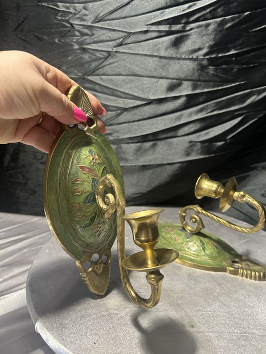 Zestaw świeczników wiszących – mosiądz emaliowany – dekoracja ścienna