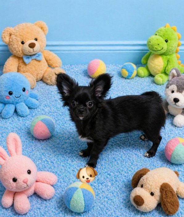 chihuahua macho de pêlo comprido completamente vacinado
