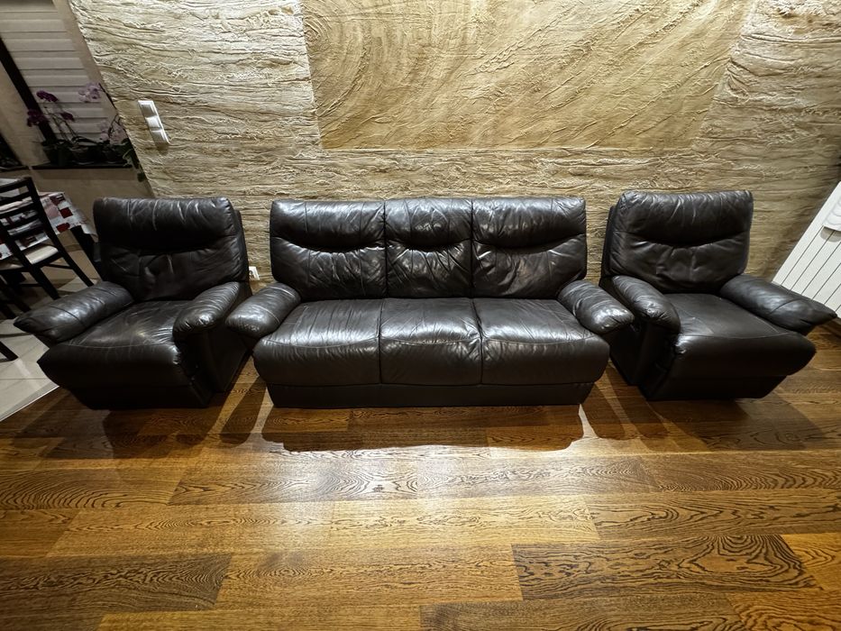 Kanapa sofa skóra brąz fotele relax relaxy