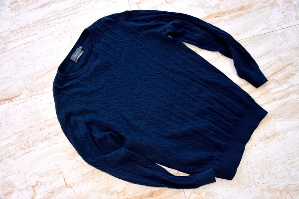 Sweter kaszmirowy Signature L 40 granatowy wzór drobny warkocz