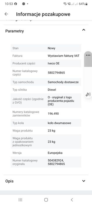 Dwumasa orginał iveco 2.3l 2011r-