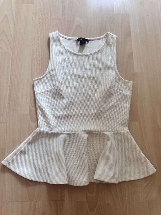 H&m xs 34 bluzka z baskinką lato okazja ecru beżowa kremowa
