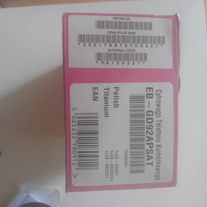 Pudełko po telefonie komórkowym EB-GD92