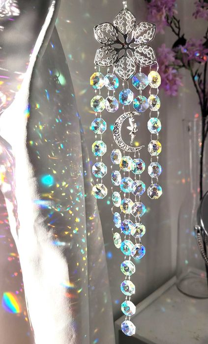 ŁAPACZ SNÓW Słońca Zawieszka na okno Szklana Kolorowa Księżyc Elf