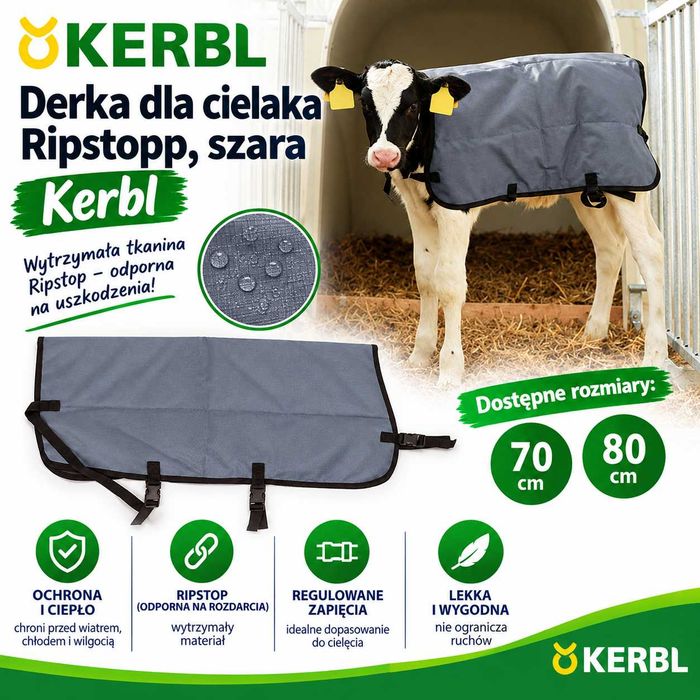 Derka dla cielaka Ripstopp, 70cm lub 80 cm szara, Kerbl