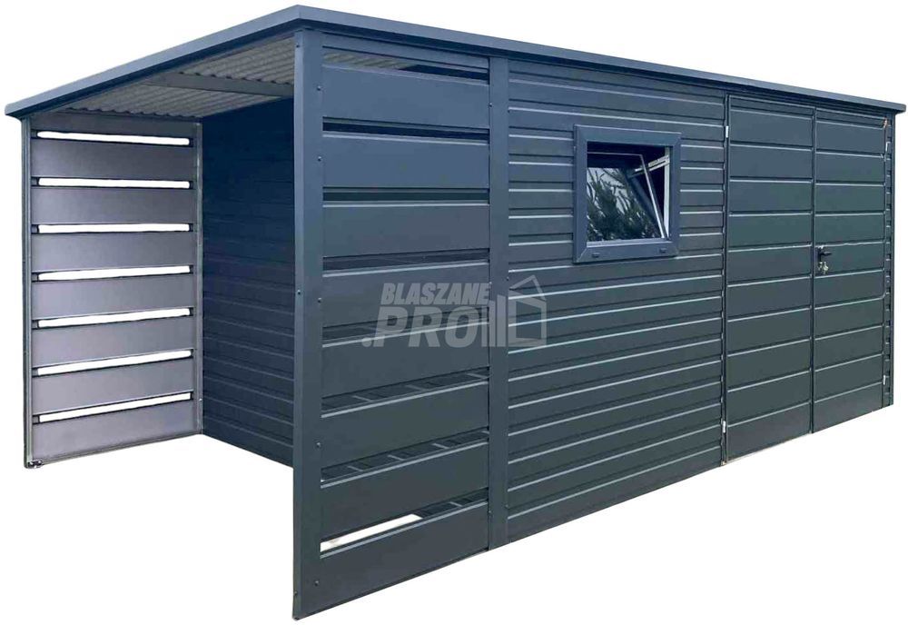 Schowek - Domek Ogrodowy 4x2,5 - wiata 1x2,5 - brama antracyt  GP567