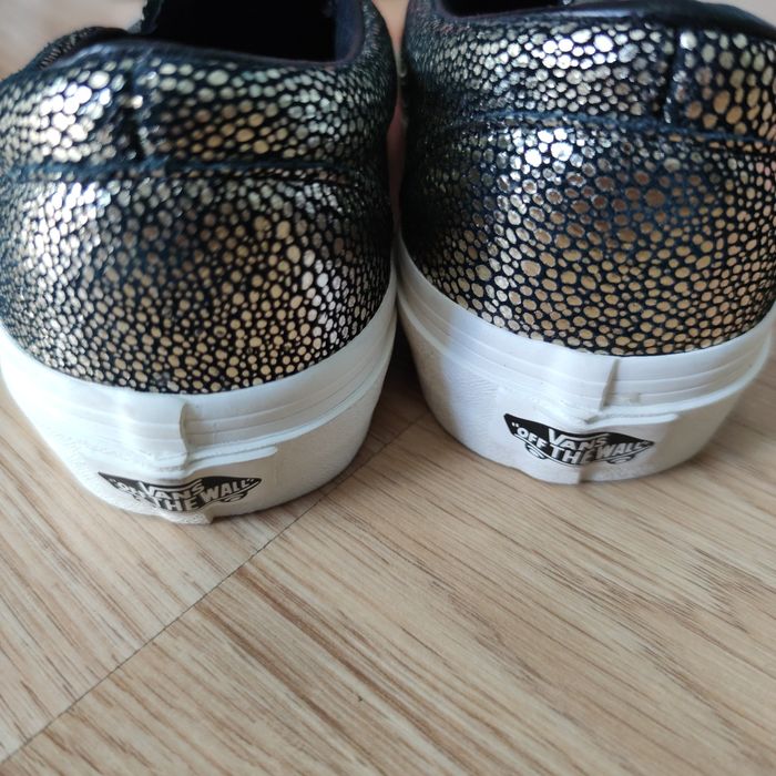 Złote skórzane Vans 36 slip on Gold dots
