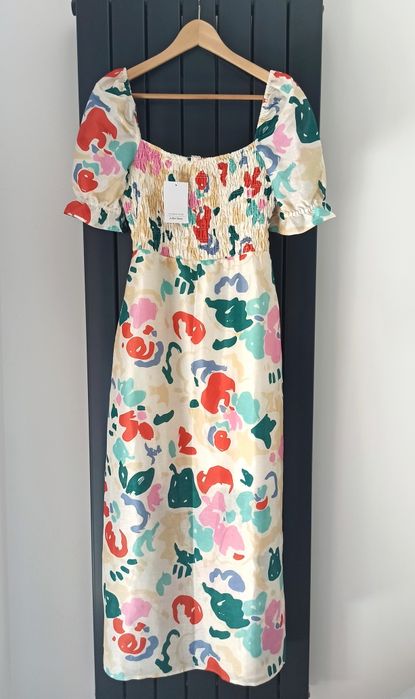& Other Stories nowa letnia sukienka midi len wiskoza lniana cottage L 40