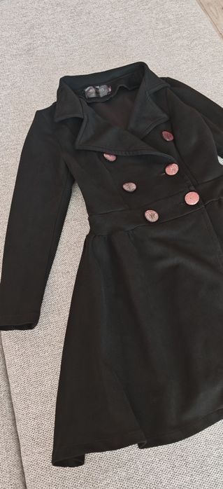 r.XS (r. 158) Płaszcz czarny elastyczny elegancki wiosenny
