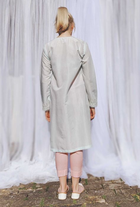 Błękitna tunika indyjska S 36 M 38 lekka przewiewna jedwab niebieska