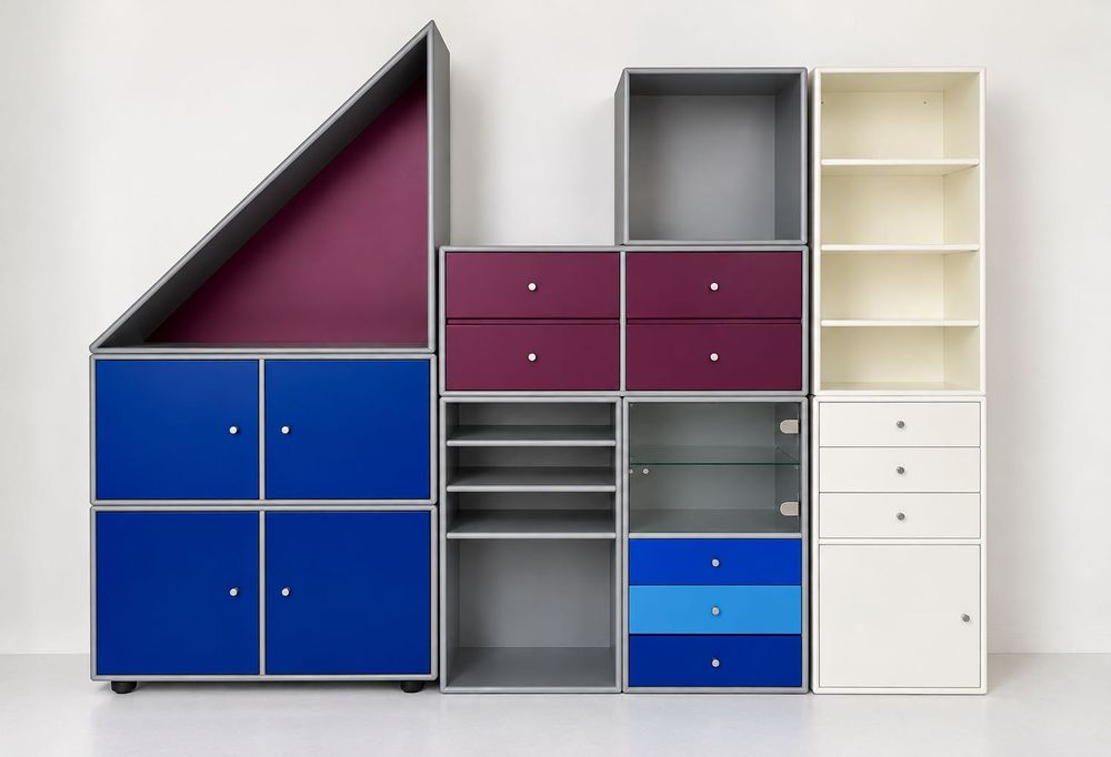 Montana – modułowy system regałowy, 8 elementów – Peter J. Lassen, Made in Denmark