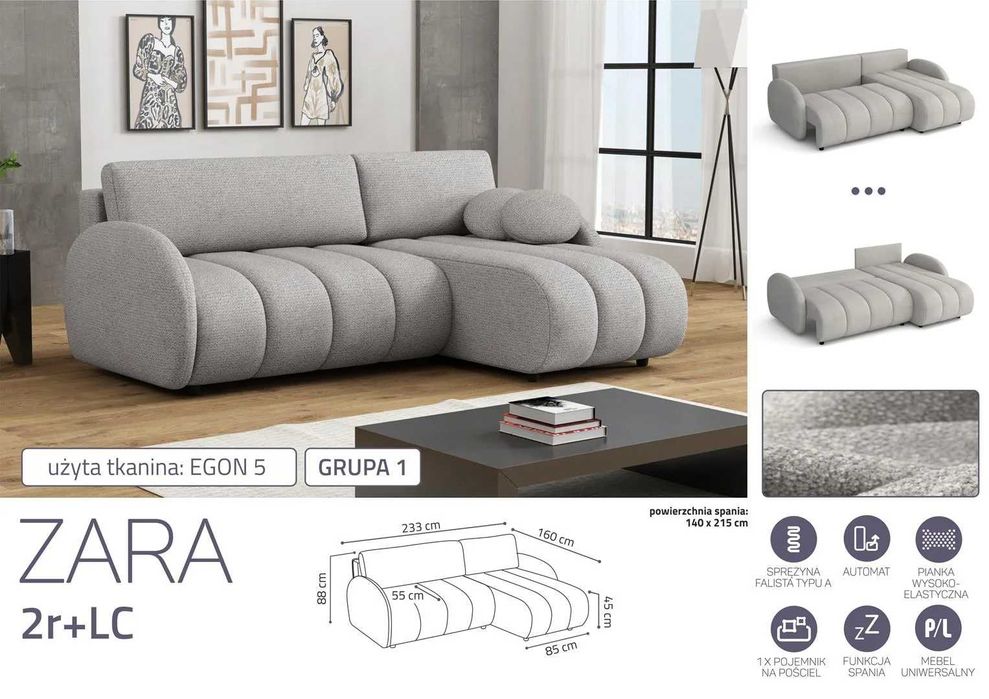 Narożnik z funkcją spania Zara 2rLC Darmowa dostawa