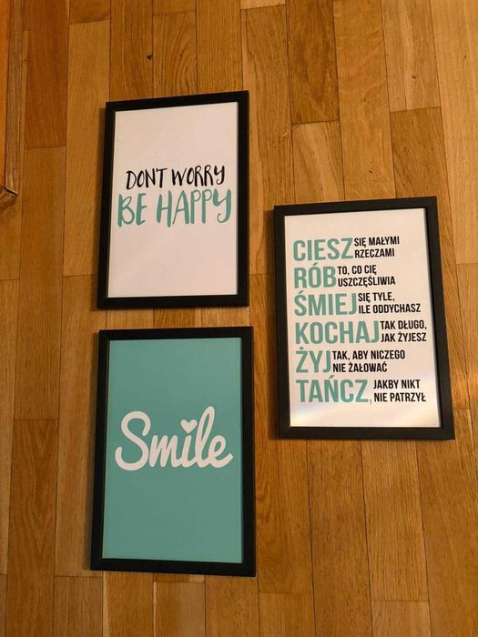 3 obrazki motywacyjne w czarnych ramkach, jak nowe