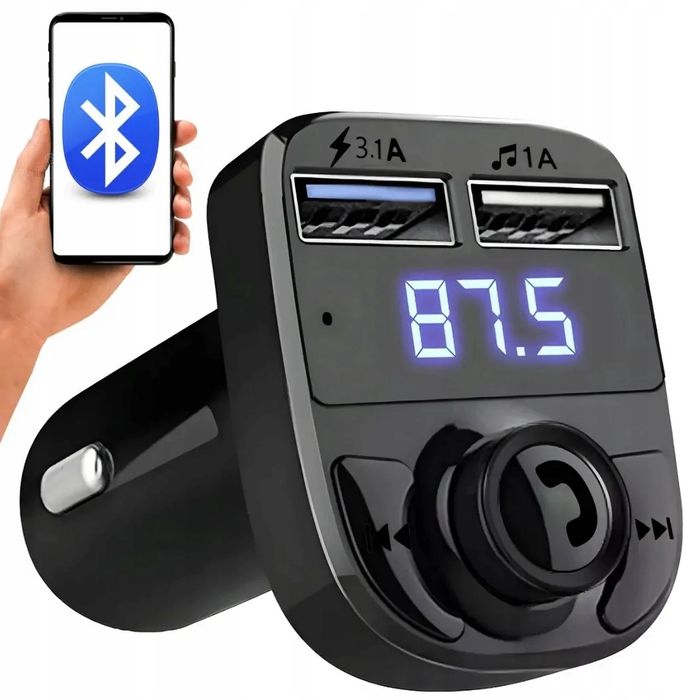 Transmiter samochodowy FM bluetooth dual rozmowy microsd 12v 24v