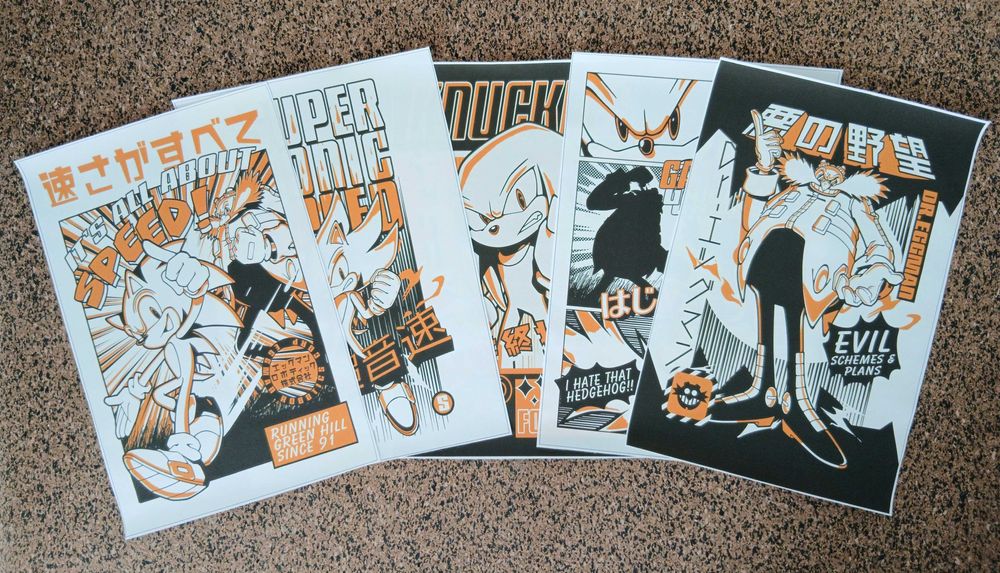 Lote de 5 Posters - Sonic Hedgehoc Nostalgia (tela, 20x30 cm)