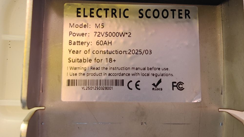 Molo 5 електричний скутер 72v60ah малий та потужний