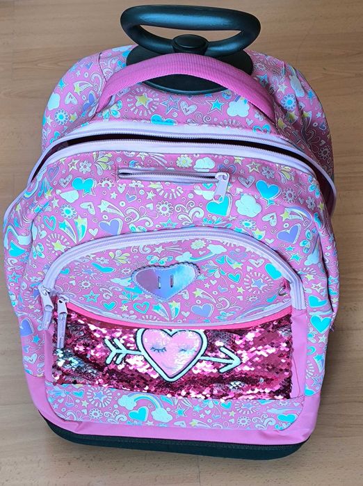 Mochila Trolley de criança/menina com rodas, alças e pega regulável