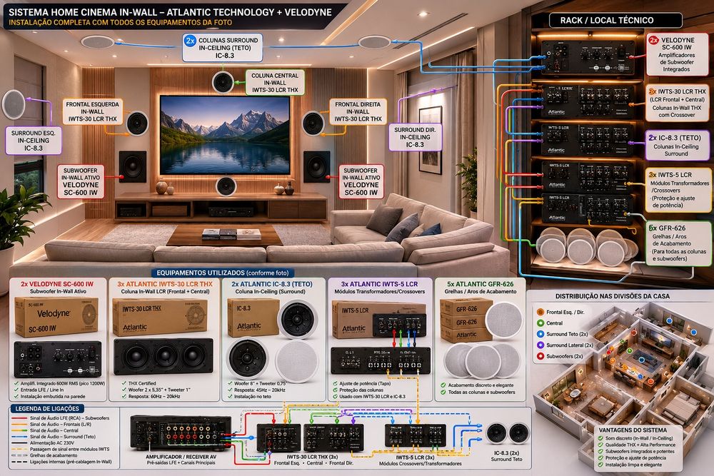 Sistema Home Cinema In-Wall Premium NOVO (Velodyne + Atlantic Technology)