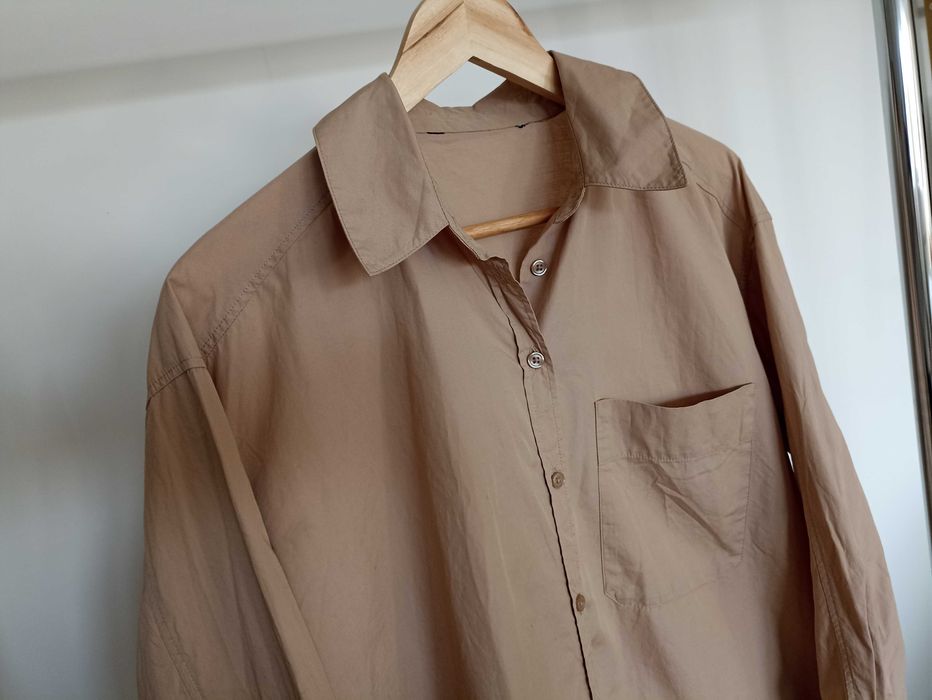 Beżowa koszula oversize zara bawełna