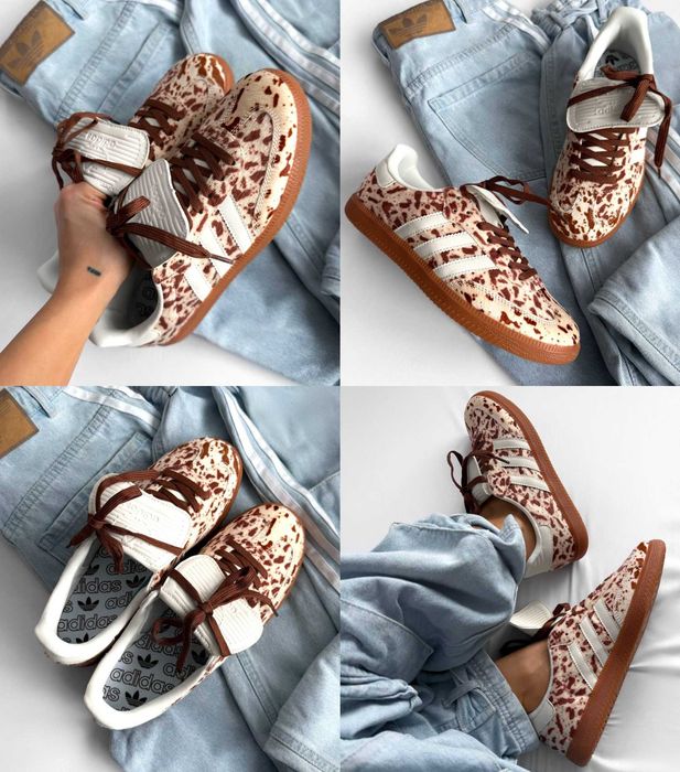Женские кроссовки Adidas Samba LT Cow Print Brown White 36-41 Хит! Топ