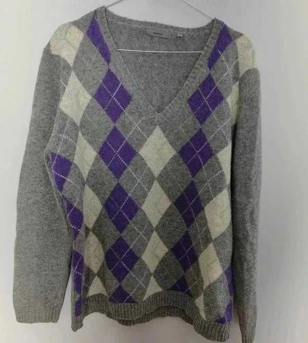 Sweter szary wełniany w romby montego woolmark 44 XXL zimowy wool