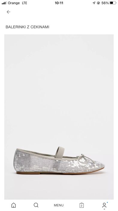 ZARA balerinki srebrne z cekinami 38