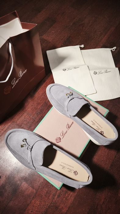 Loro Piana Summer Walk Charm Loafers - Light Grey 44EU