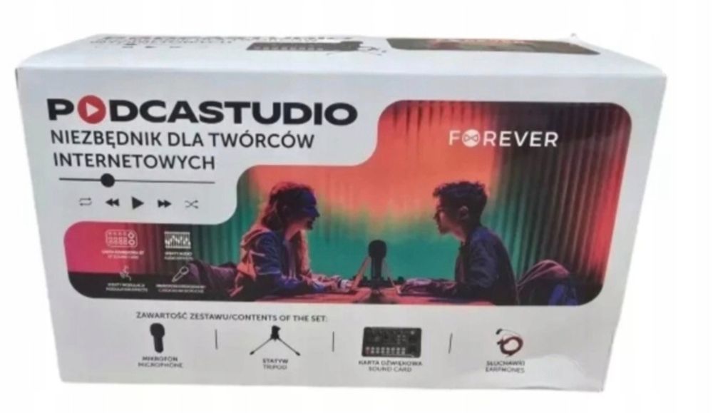 Forever PODCASTUDIO ZESTAW STUDYJNY Mikrofon Karta Dźwiękowa Mikser St