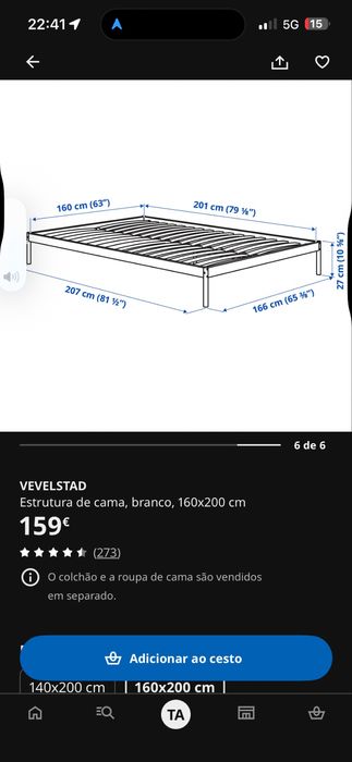 Cama com estratos ikea com colchão de molas 1.60 por 2.00