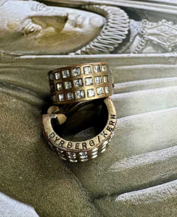 Klipsy złote obręcze z siatką kryształków vintage Dyrberg/Kern