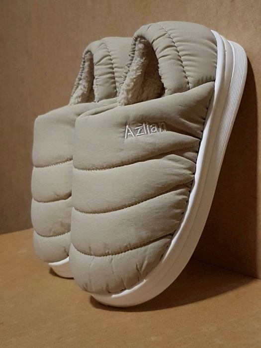 Buty pikowane (37 24cm) kapcie na platformie w stylu puffer ugg beżowe