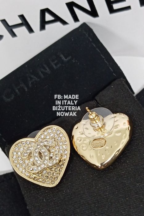 Kolczyki cc chanel cyrkonie serca 2cm