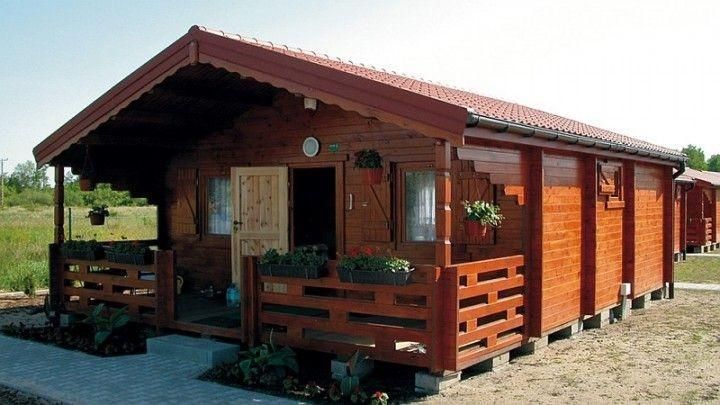Domek drewniany letniskowy, ogrodowy-5,0x5,2+2,0m zadaszonego tarasu
