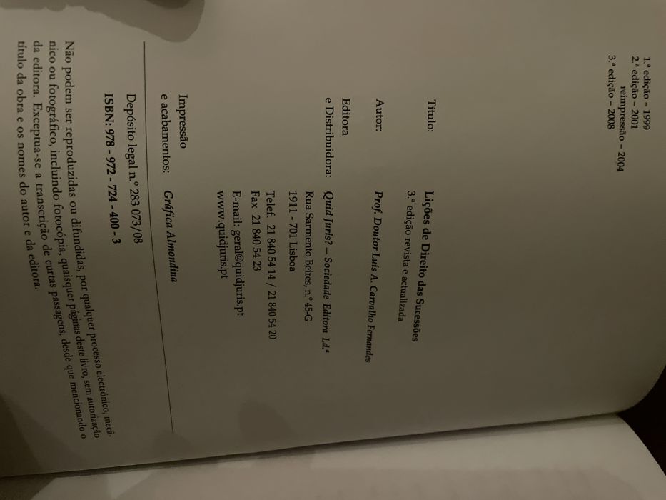 Lições de Direito das Sucessões 3a Edição