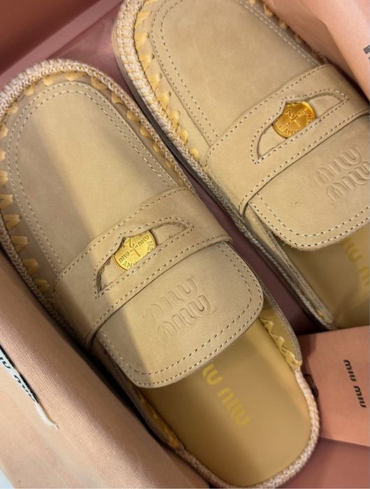 Mule raffia i skóra platformy Miu miu