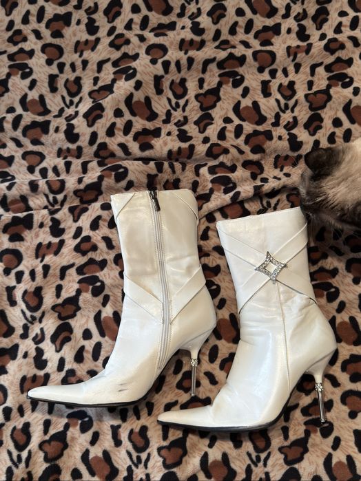 Gucci Leather Crystal Nail Heel Ankle Boots White | 38–39 EU | Original