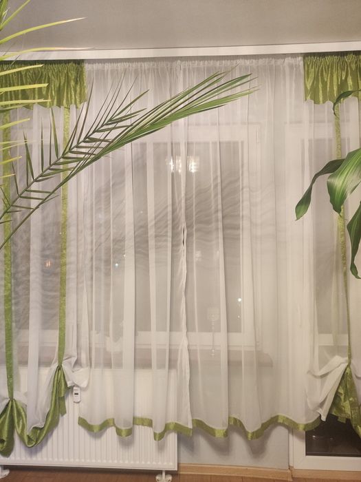 Firany, zasłony komplet. Zielone