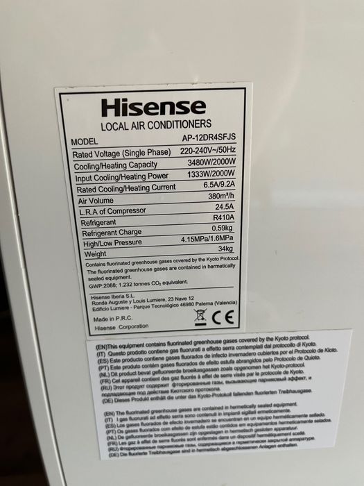 Hisense - Ar condicionado portátil + desumidificador
