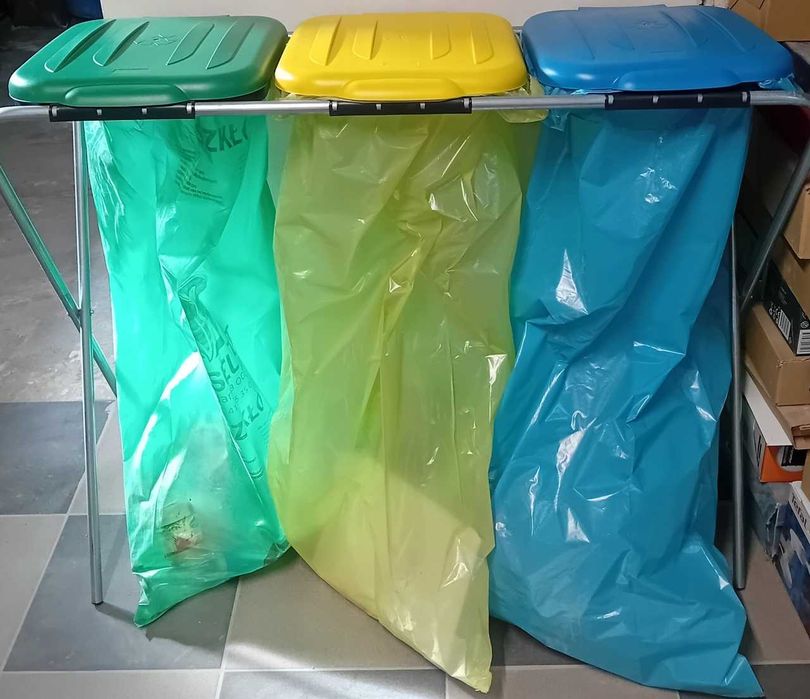 Stelaż Metalowy na Worki 3x120L Kosz do Segregacji NOWE
