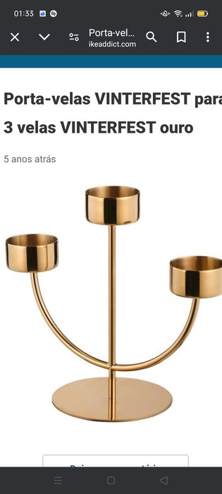 Porta-velas dourado Vinterfest IKEA. NOVO