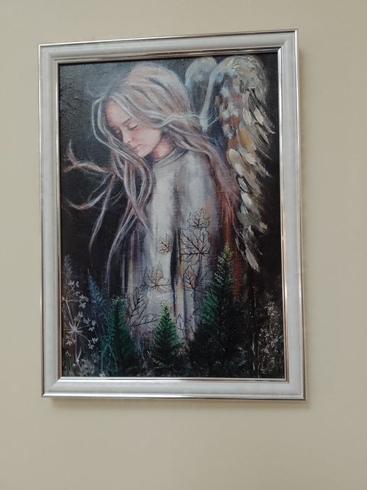 Obraz Anioł stróż Aniołek obrazek w ramce chrzest  komunia 23x32