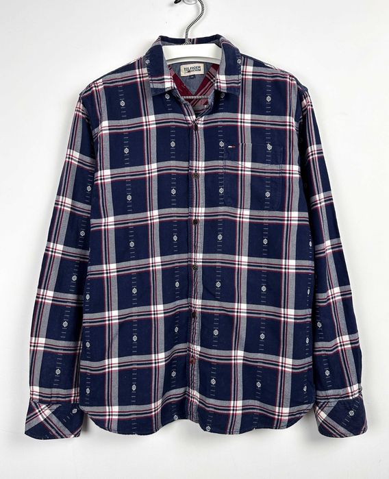 Koszula w kratę TOMMY HILFIGER męska biurowa casual kołnierzyk M